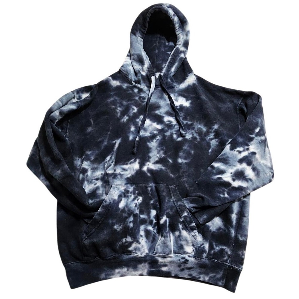 Colortone Black White Tie Dye‎ Hoodie Sweatshirt Large Distressed Cloud Wash *